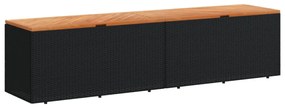 fekete polyrattan és akácfa kerti tárolóláda 220 x 50 x 54 cm