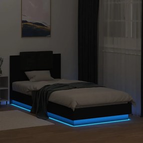fekete ágykeret fejtámlával és LED-világítással 100 x 200 cm