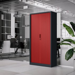 Fém szekrény harmonika ajtókkal DAMIAN, 900 x 1850 x 450 mm, antracit-piros