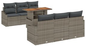 7 darabos Kert Étkező Szett Párnákkal Szürke Poli Rattan Akác