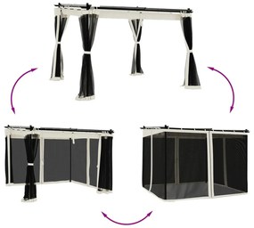 krémszínű acél pavilon hálós oldalakkal 3 x 3 m