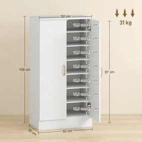 HOMCOM Cipős szekrény lágyan záródó zsanérokkal, állítható polcokkal 6 szintes folyosó bejárati cipőtartó, fa fehér
