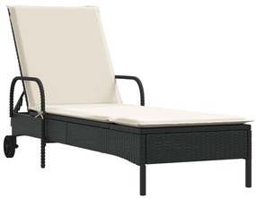 fekete polyrattan napozóágy kerekekkel és párnával