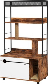 PawHut 2 az 1-ben Macska WC Szekrény, Macska WC 3 Szintes Polccal, Kaparóoszlop, Lengő Ajtó, Macska Ház 6 kg-os Macskák Számára, 80 x 48 x 152 cm, Rus