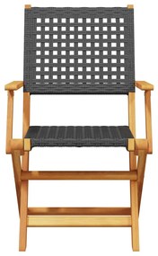 6 db fekete polyrattan és tömör fa összecsukható kerti szék