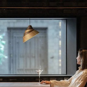 Tömörfa függőlámpa kábellel 1xE27/60W/230V, Ø 33 cm, tölgy / dió / kaucsukfa