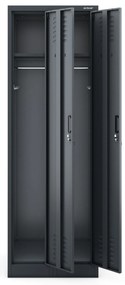 Pléh öltözőszekrény talpazaton, négymodulos, polcokkal KACPER II, 600 x 1800 x 500 mm, antracit