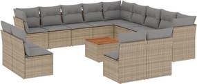 vidaXL 14 részes bézs polyrattan kerti ülőgarnitúra párnával