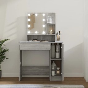 Szürke sonoma LED-es fésülködőasztal 86,5 x 35 x 136 cm