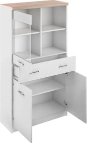 Vitrines szekrény 2D1W1S/80, fehér/tölgy sonoma, TOPTY TYP 02
