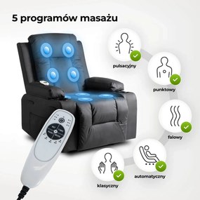 Masszírozós dönthető fotel fekete színben, műbőr kárpittal BOX