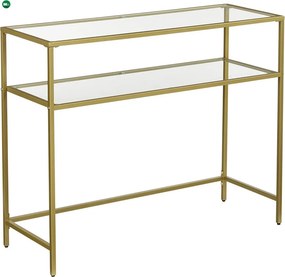 Konzolasztal egy alsó polccal edzett üveglappal, arany 100x35x80cm