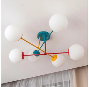 Felületre szerelt MOON csillár 6xE27/15W/230V türkiz/sárga/piros