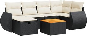 vidaXL 7 részes fekete polyrattan kerti ülőgarnitúra párnával