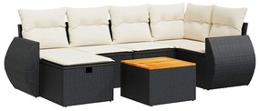 vidaXL 7 részes fekete polyrattan kerti ülőgarnitúra párnával
