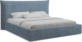 Kék kárpitozott ágyneműtartós franciaágy ágyráccsal 140x200 cm Esala – Makamii