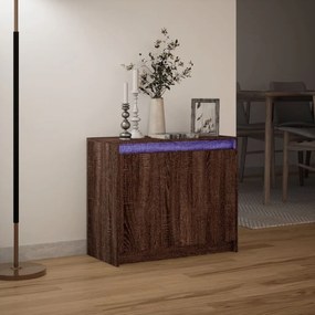 barna tölgy színű szerelt fa tálalószekrény LED-del 72x34x61 cm