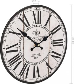 Vintage stílusú konyhai falióra london mintával, 30 cm átmérőjű