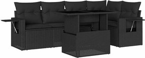 vidaXL 6 részes fekete polyrattan kerti ülőgarnitúra párnákkal