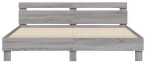 szürke sonoma színű ágykeret fejtámlával és LED-del 200x200 cm