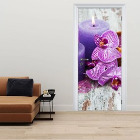 Fotótapéta ajtóra - Orchideák és gyertyák (95x205cm)