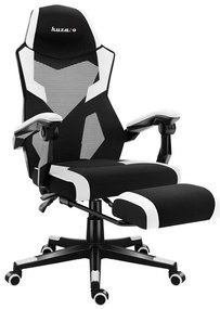 Gamer szék, lábtartó, lélegző anyag, ergonómikus kartámaszok, fekete-fehér