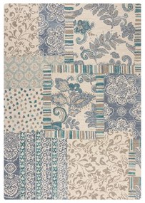 Kék-bézs kézi szövésű gyapjú szőnyeg 120x170 cm Eloise Patchwork – Flair Rugs