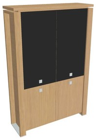 Verno+ magas szekrény 140 x 46 x 210 cm, kombinált ajtó, világos tölgy / fekete
