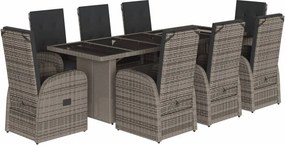 vidaXL 9 részes szürke polyrattan kerti étkezőgarnitúra párnával