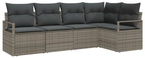 Kerti Kanapé Szett 5 pcs Szürke Poli rattan és porfestett acél