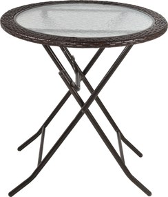 Outsunny Kerti Asztal, Kerek Összecsukható Asztal, Ø68 cm Kemping Asztal, Rattan Díszítésű Kerti Étkező Asztal Erkélyre és Teraszra, Acél, Barna | Aos