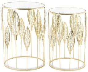Design arany 2db-os fém asztal szett, tükrös üveg asztallap 55x38x38/50x33x33cm