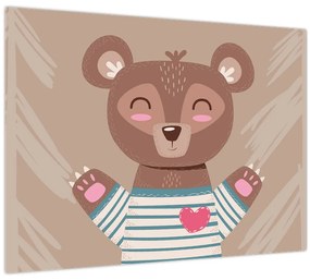 Üveg kép - Mackó csíkos pólóban (70x50 cm)
