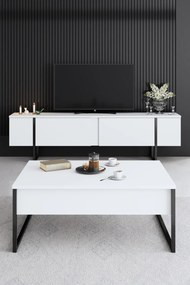 Nappali bútorszett, fehér-fekete, 160 cm