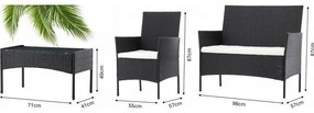 Aldotrade GardenLine rattan kerti szett, fekete + krémszínű karfák