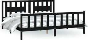 vidaXL fekete tömör fenyőfa ágykeret fejtámlával 200 x 200 cm