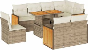 vidaXL 9 részes bézs polyrattan akácfa kerti ülőgarnitúra párnákkal