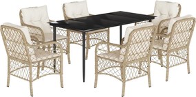 vidaXL 7 részes bézs polyrattan kerti étkezőgarnitúra párnákkal