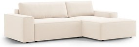Bézs bársony kinyitható-tárolóhelyes sarokkanapé (jobb oldali-heverő résszel) Jodie – Micadoni