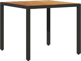vidaXL fekete polyrattan kerti asztal akácfa lappal 90 x 90 x 75 cm