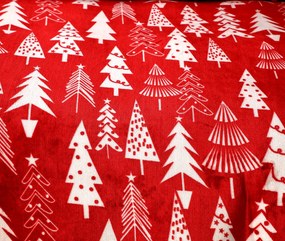 Mikroplüss ágynemű szett CHRISTMAS TREES piros + Mikroplüss lepedő SOFT 180x200 cm fehér, franciaágy