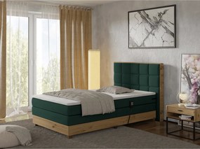 Elektromos állítható ágy, boxspring, zöld/artisan tölgy, 120x200, TIANA
