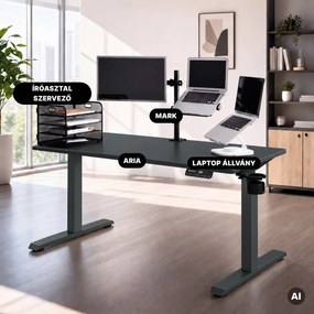 Elektromos íróasztal magasságállítással ergonomikus antracit,1400x700 mm: ARIA