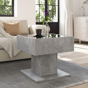 Betonszürke szerelt fa dohányzóasztal LED-del 50 x 50 x 45 cm