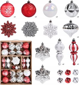 Karácsonyfadíszek piros dekoratív szett 40 db-os