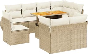 vidaXL 9 részes bézs polyrattan kerti ülőgarnitúra párnákkal