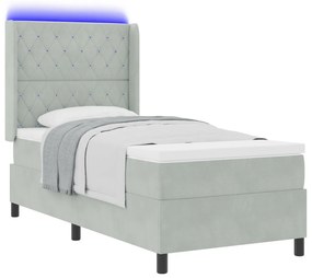Boxspring Ágy Mattal és LED Fénnyel Szürke 90x190 cm Bársony