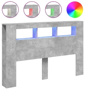 betonszürke szerelt fa LED-es fejtámla 160x18,5x103,5 cm