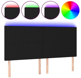 fekete szövet LED-es fejtámla 180x5x118/128 cm