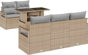 vidaXL Kerti Kanapé Szett 6 pcs Beige és Világosszürke polirattan